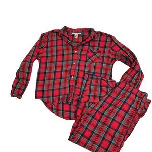 Victoria's Secret L Red Green Dream Plaid Flannel Cotton‎ Modal 2 PC Pajama Set
